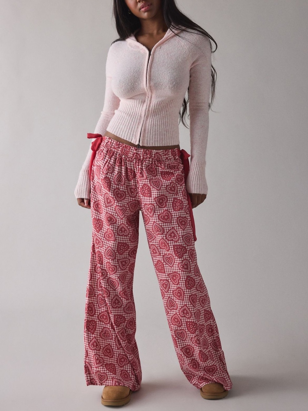 Urban Outfitters Red Heart-Print Wide Leg Lounge Pants